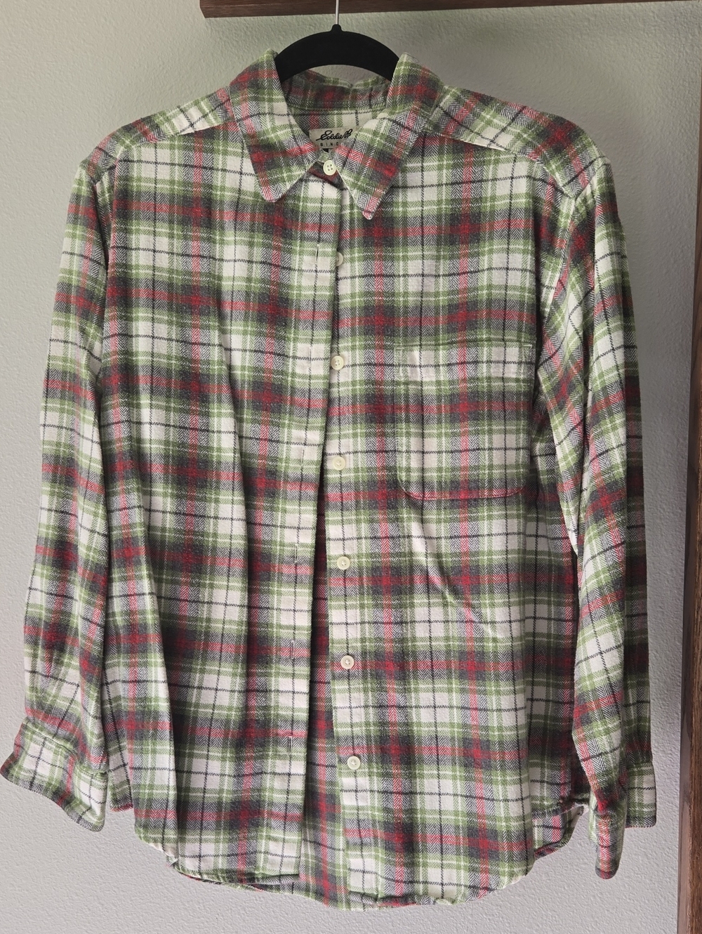 Eddie Bauer Green Red White Plaid Button-Down Shirt
